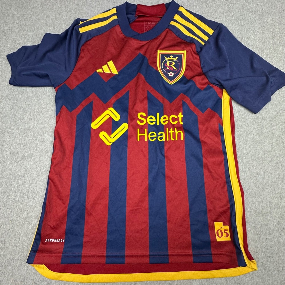 Adidas Real Salt Lake Home Jersey Youth Large Red Blue Yellow Soccer Kit 2024